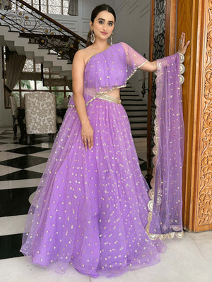 Lilac Mirror Cape Lehenga Set - S image