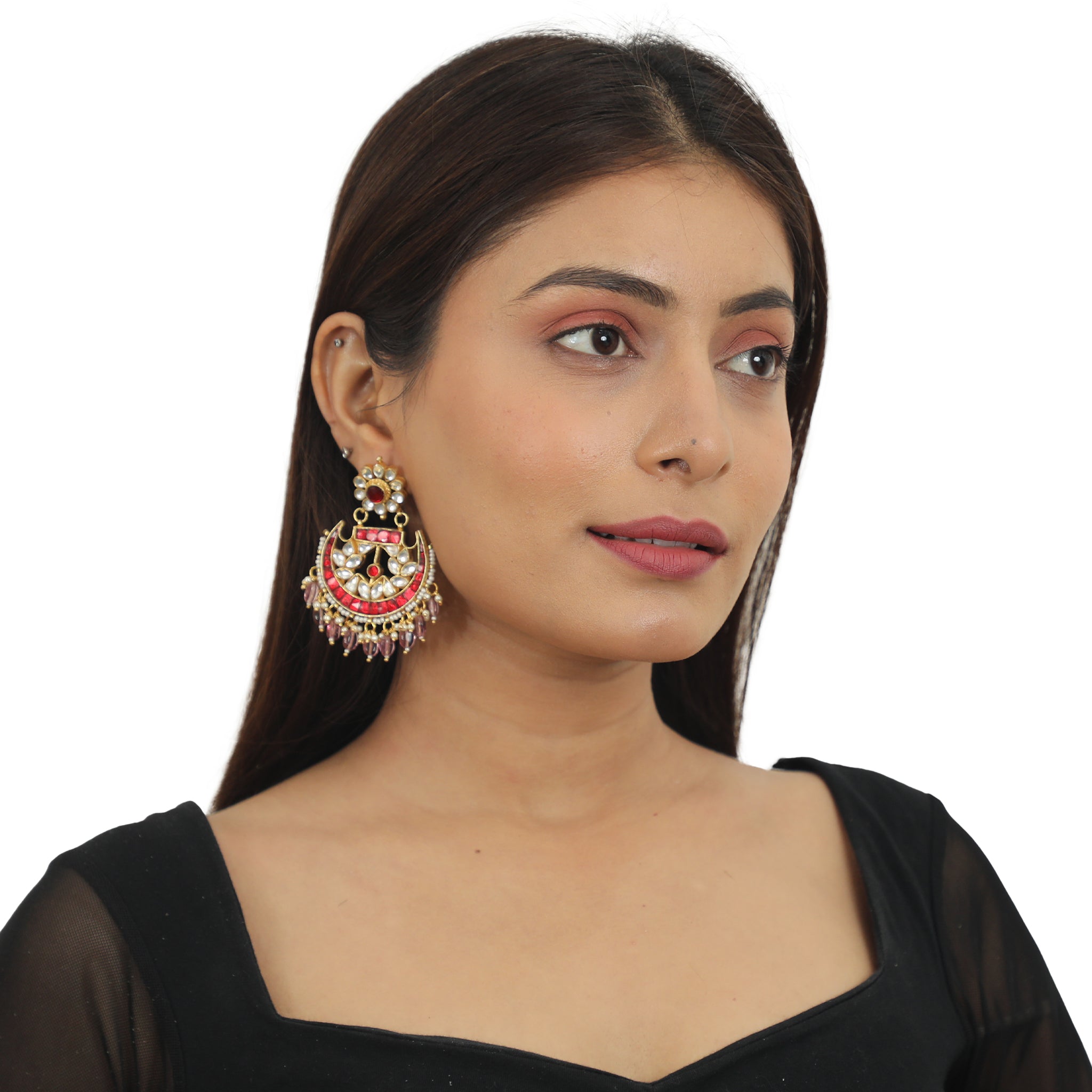 Sea Green Motiwork With Red Bridal Necklace Set image 6