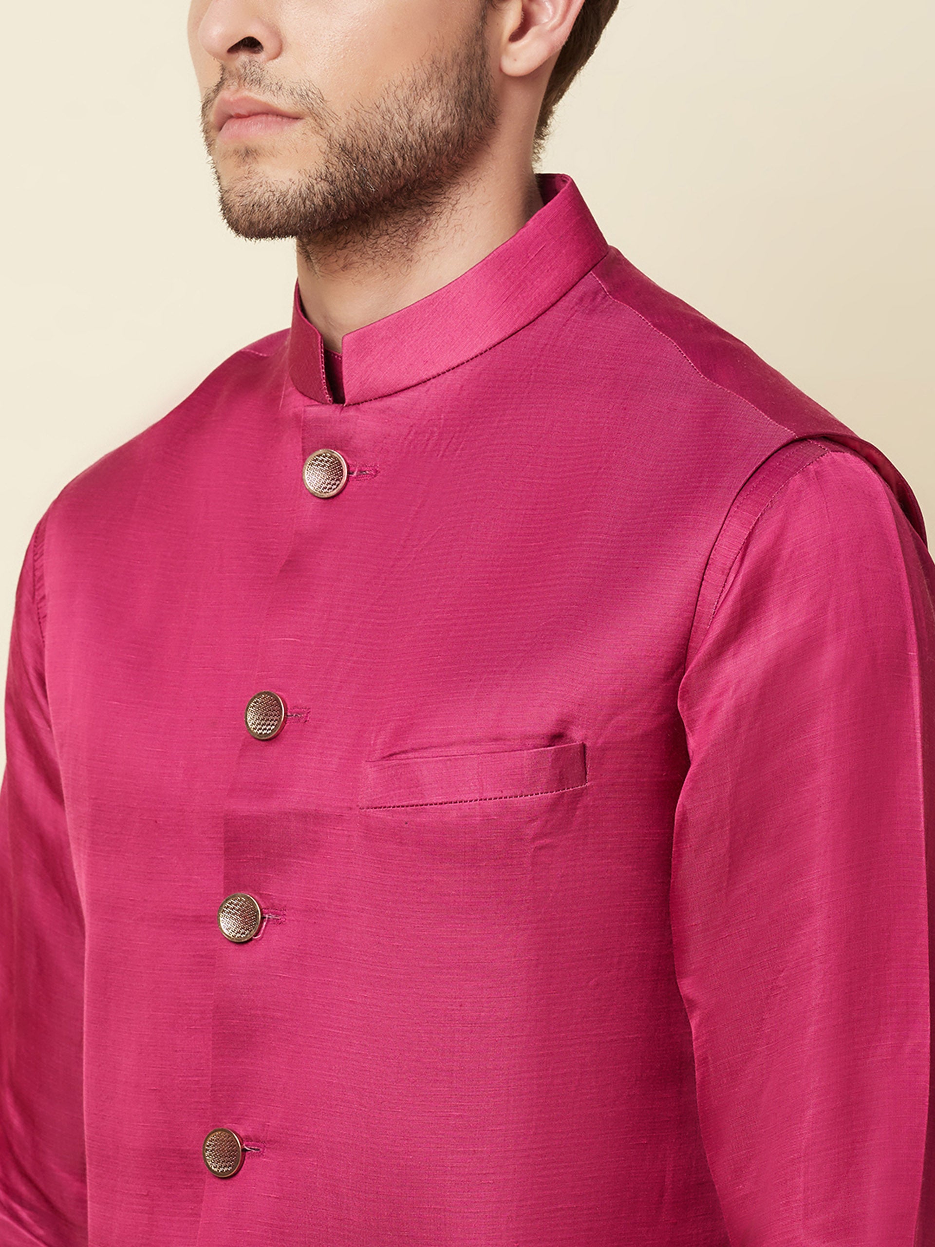 Dark Pink Bundi Jacket with Kurta Set image 1