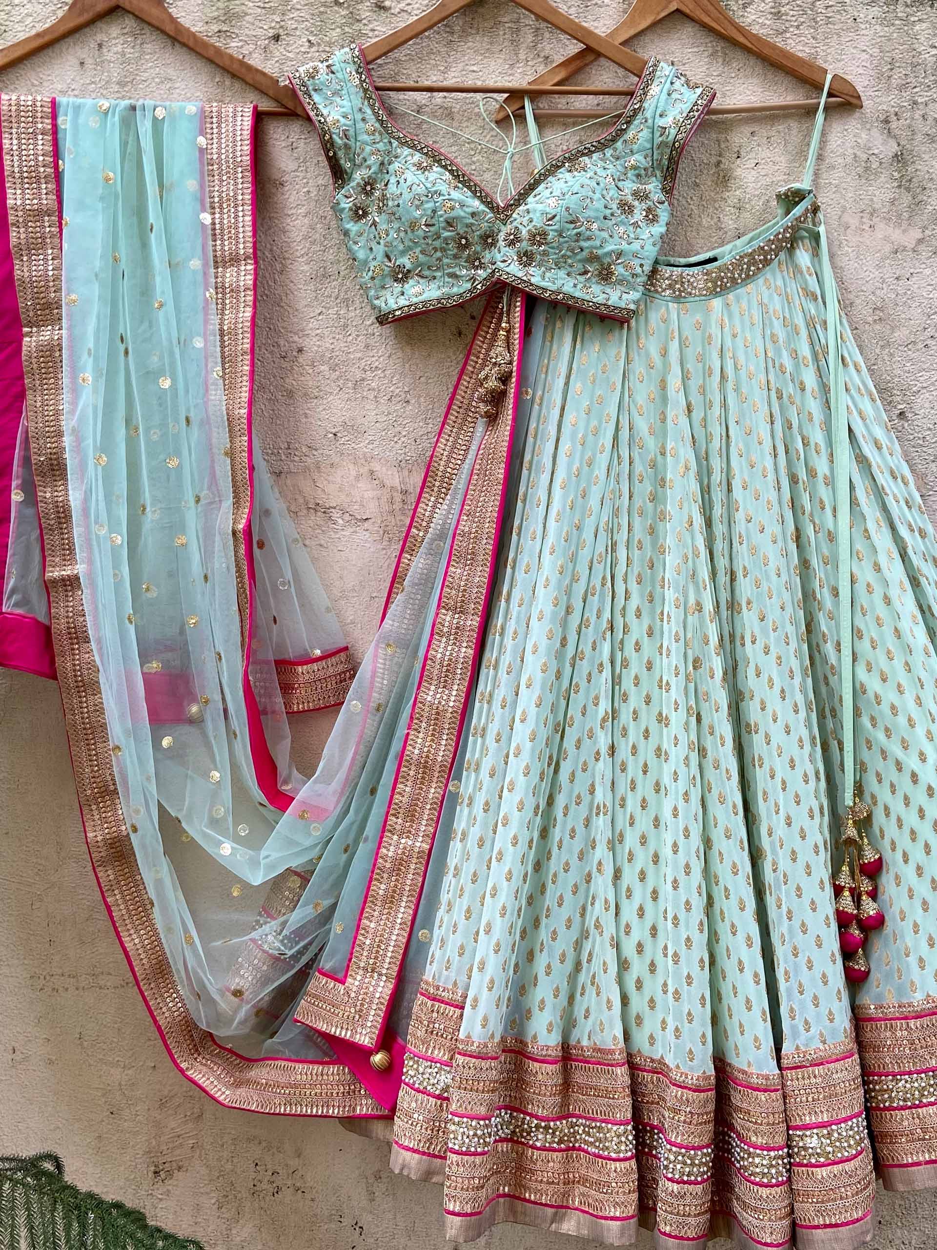 Mint Green Sharmily Zari Lehenga Set - Custom image