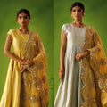 Powder Blue And Yellow Reversable Anarkali Set With Yellow Dupatta