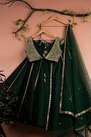 Emerald Green Mirrorwork Lehenga Set image 3