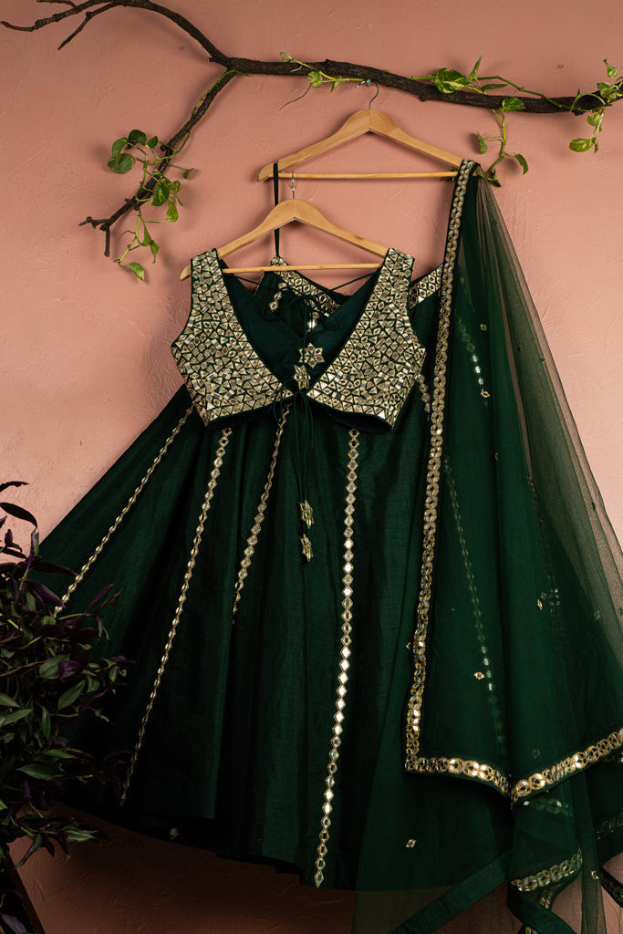 Emerald Green Mirrorwork Lehenga Set image 3