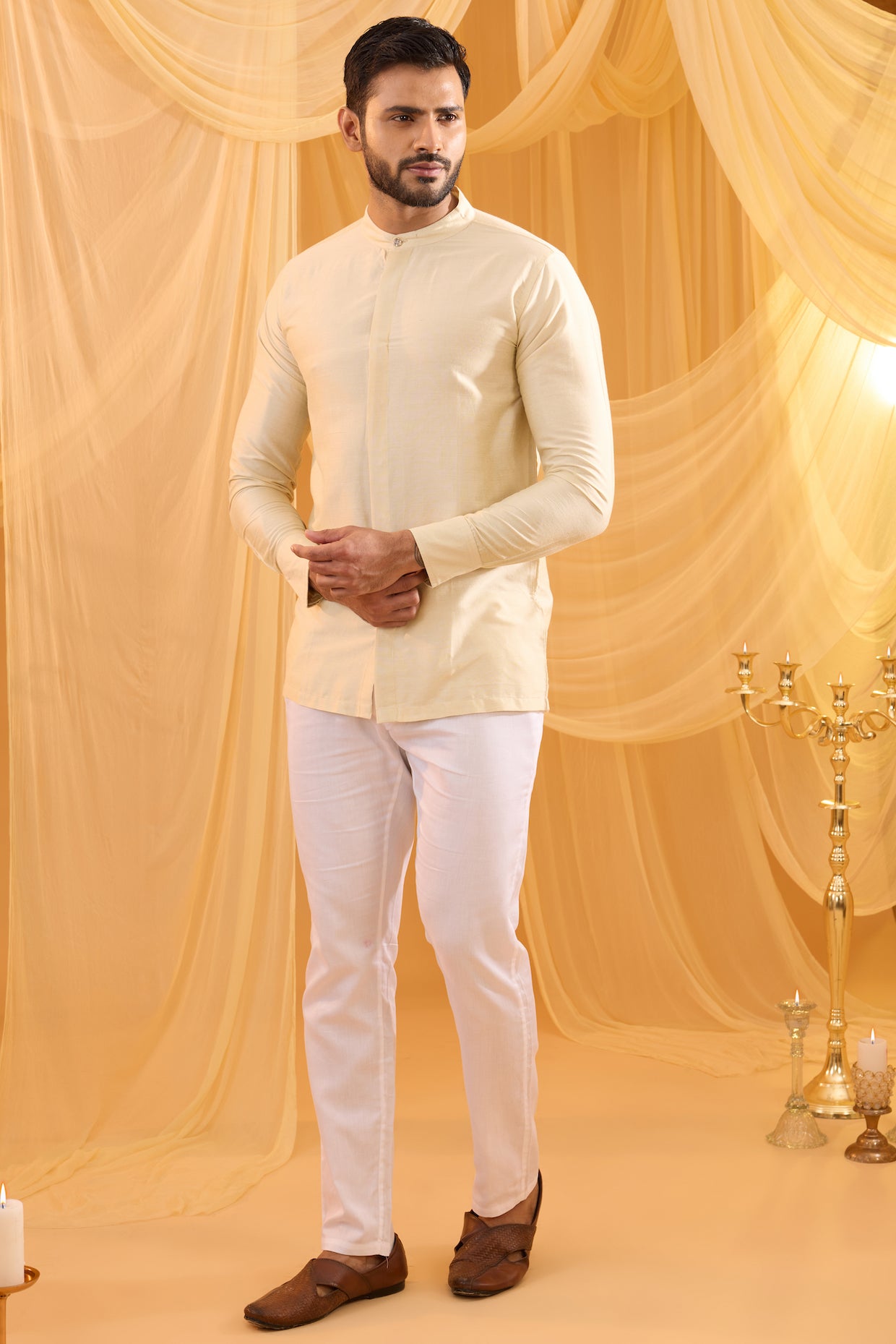 Cream Embroidered Indowestern Set image 3