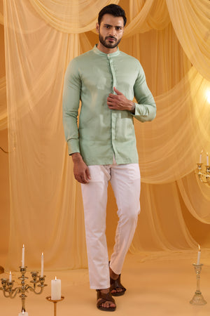 Mint Green Embroidered Indo Western Set image 4