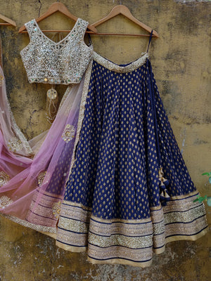 Blue and Mirror Lehenga - S image