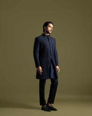 Navy Blue Achkan Kurta and Pants image 3