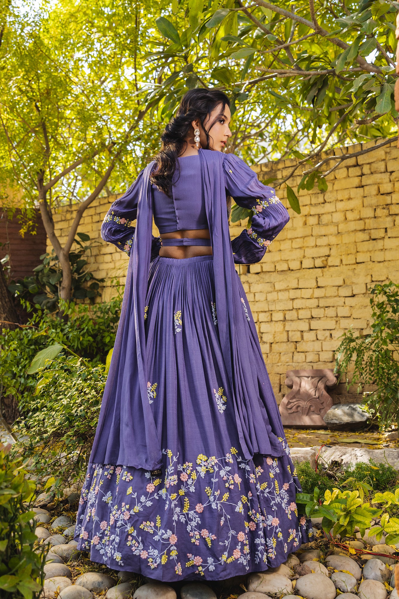 Lavender Crepe Embroidered Lehenga Set image 4