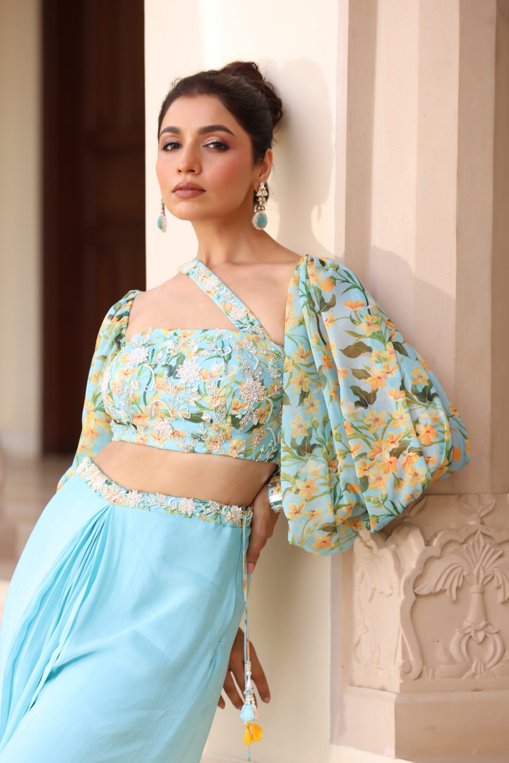 Embroidered Drape Skirt Set image 8