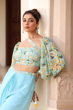 Embroidered Drape Skirt Set image 8