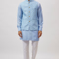 Sky Blue Embroidered Jacket Kurta Set image 0