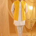Yellow Embroidered Jacket Kurta Set image 0