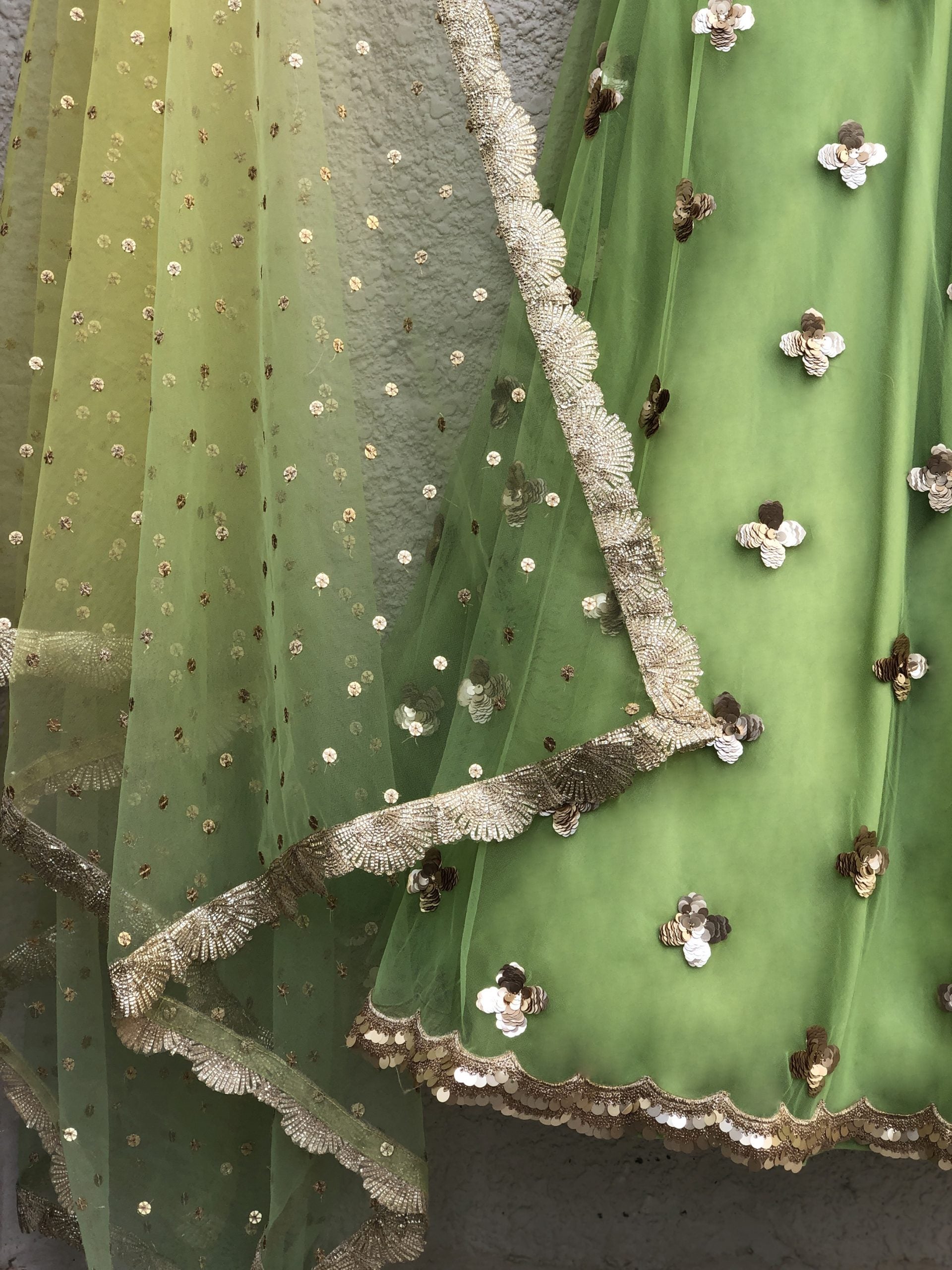 Lemon Yellow Blouse with Lime Green Lehenga image 1