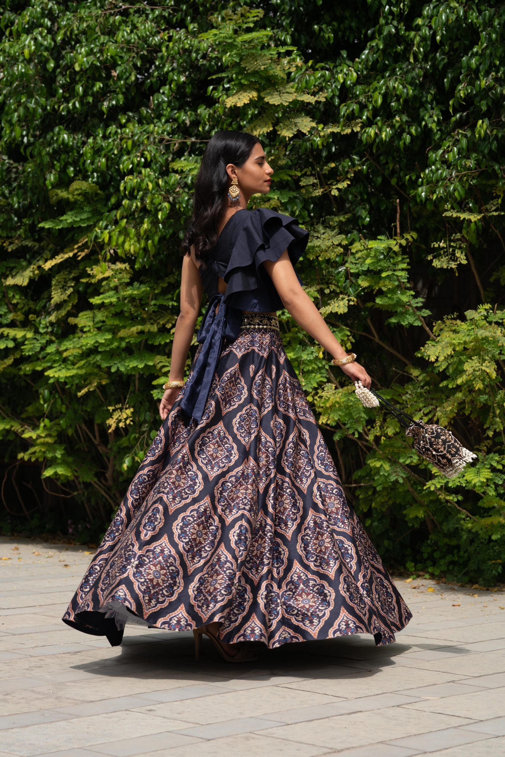 Navy Blue Kaya Printed Lehenga Set image 4
