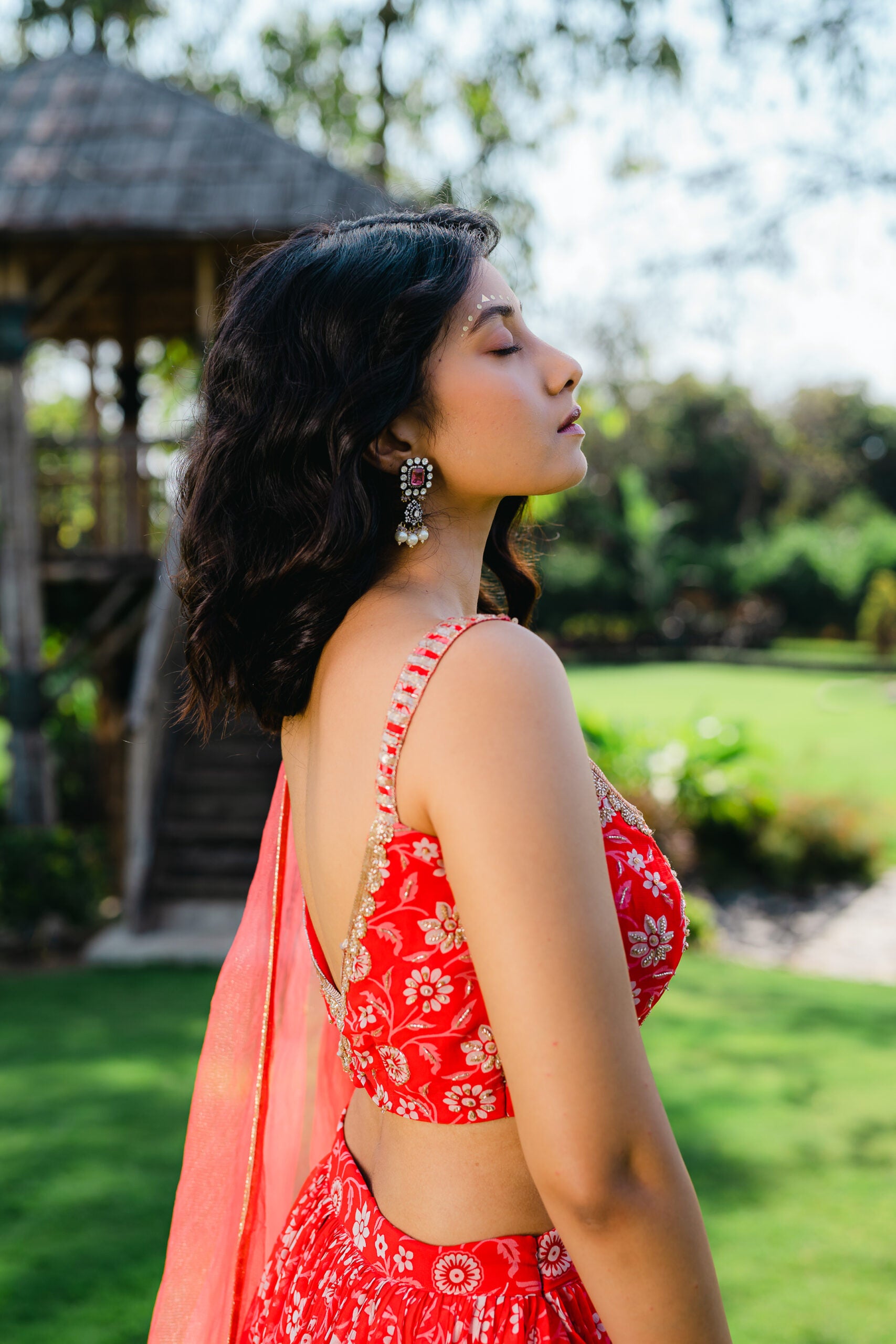 Cherry Red Floral Printed Lehenga Set image 5
