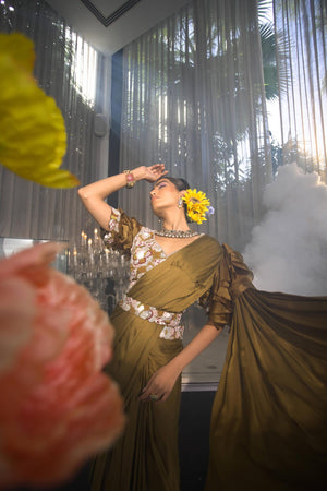 Ruffle Pre-Draped Saree Set image 2