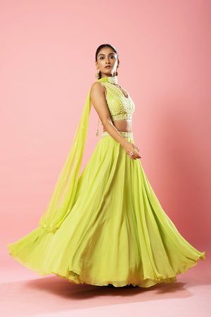 Lime Green Embroidered Lehenga Set image 2
