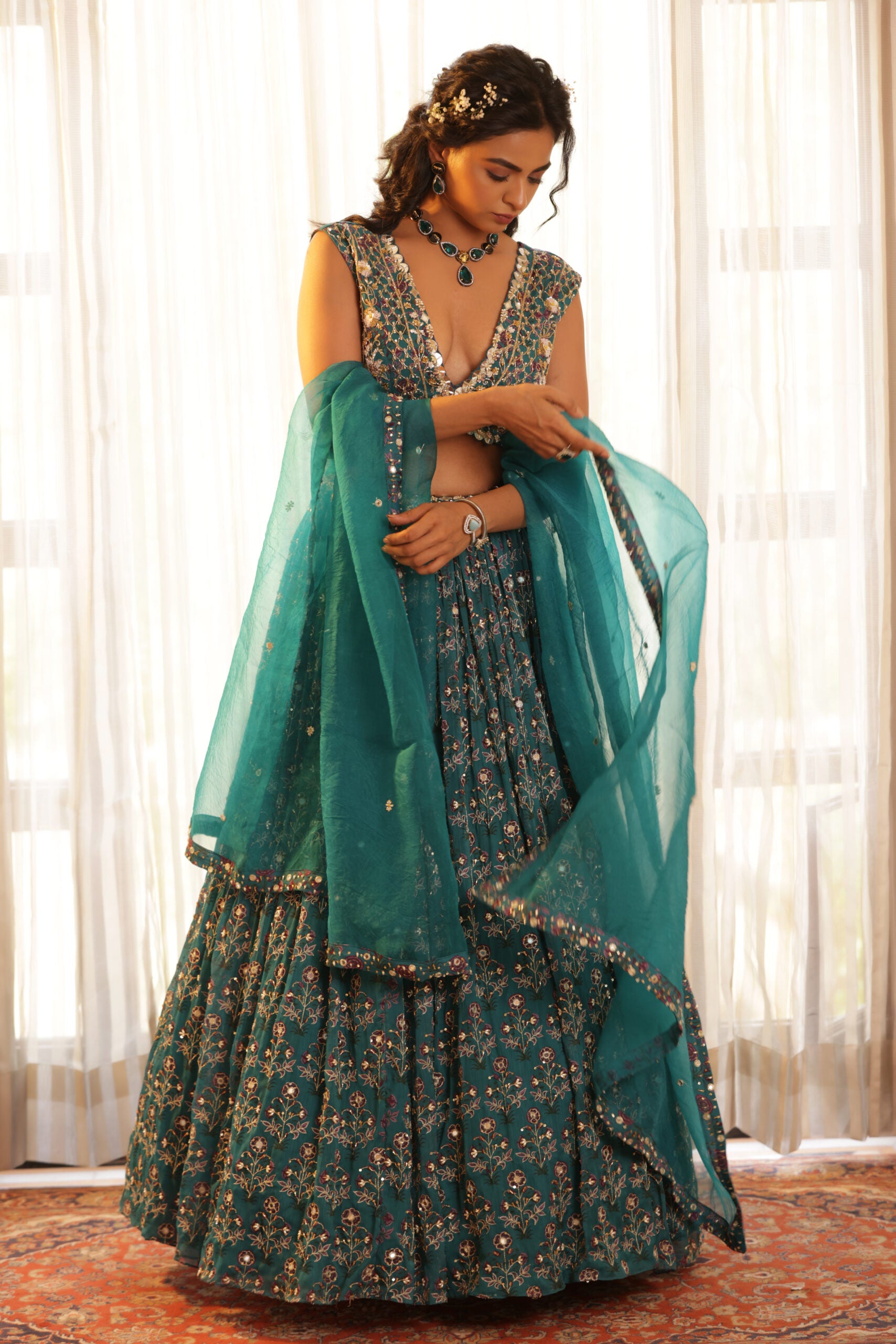 Embroidered Chiffon Lehenga image 13