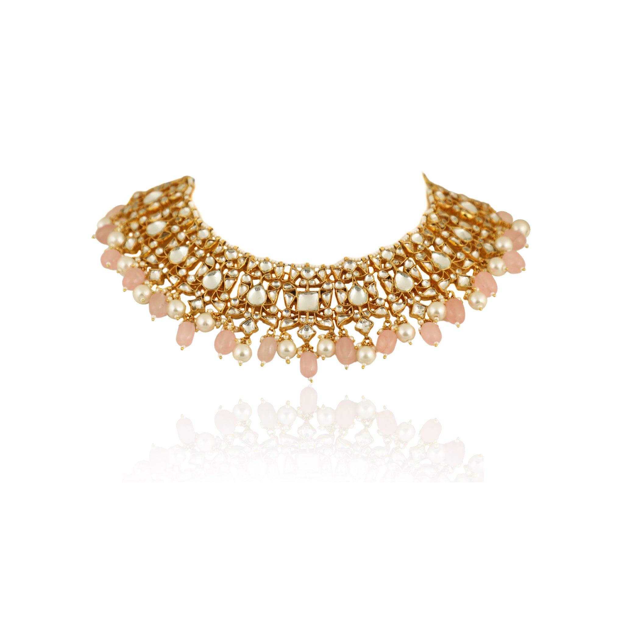 White And Pink Beaded Necklace Set image 1