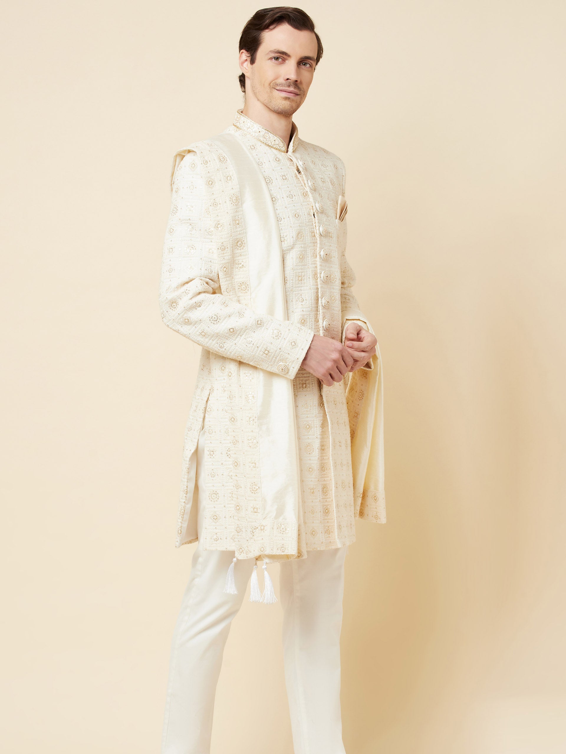Lucknowi Embroidered Sherwani Set image 4