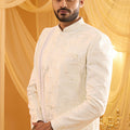 White Floral Embroidered Sherwani Set image 0