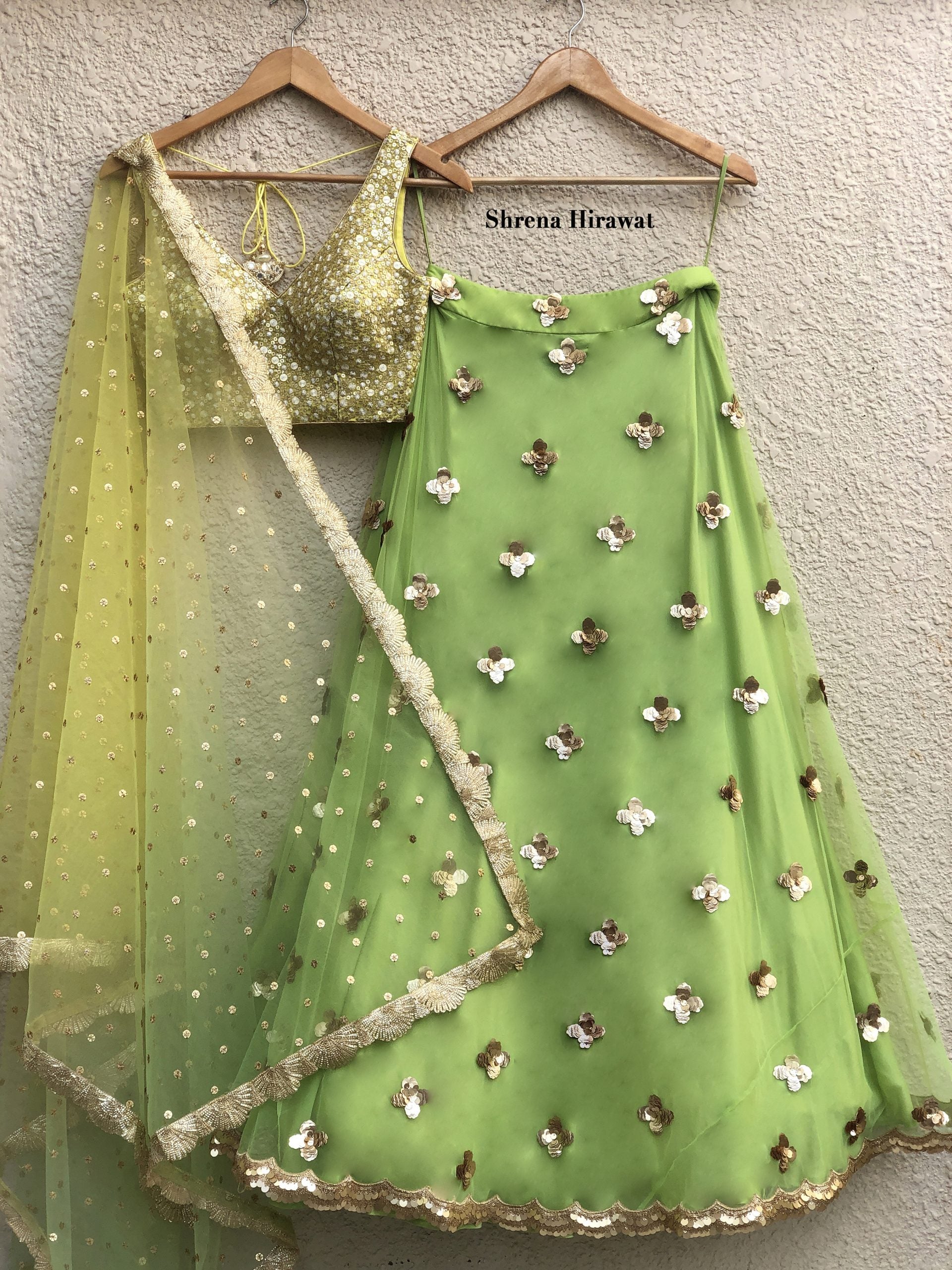 Lemon Yellow Blouse with Lime Green Lehenga - Custom image
