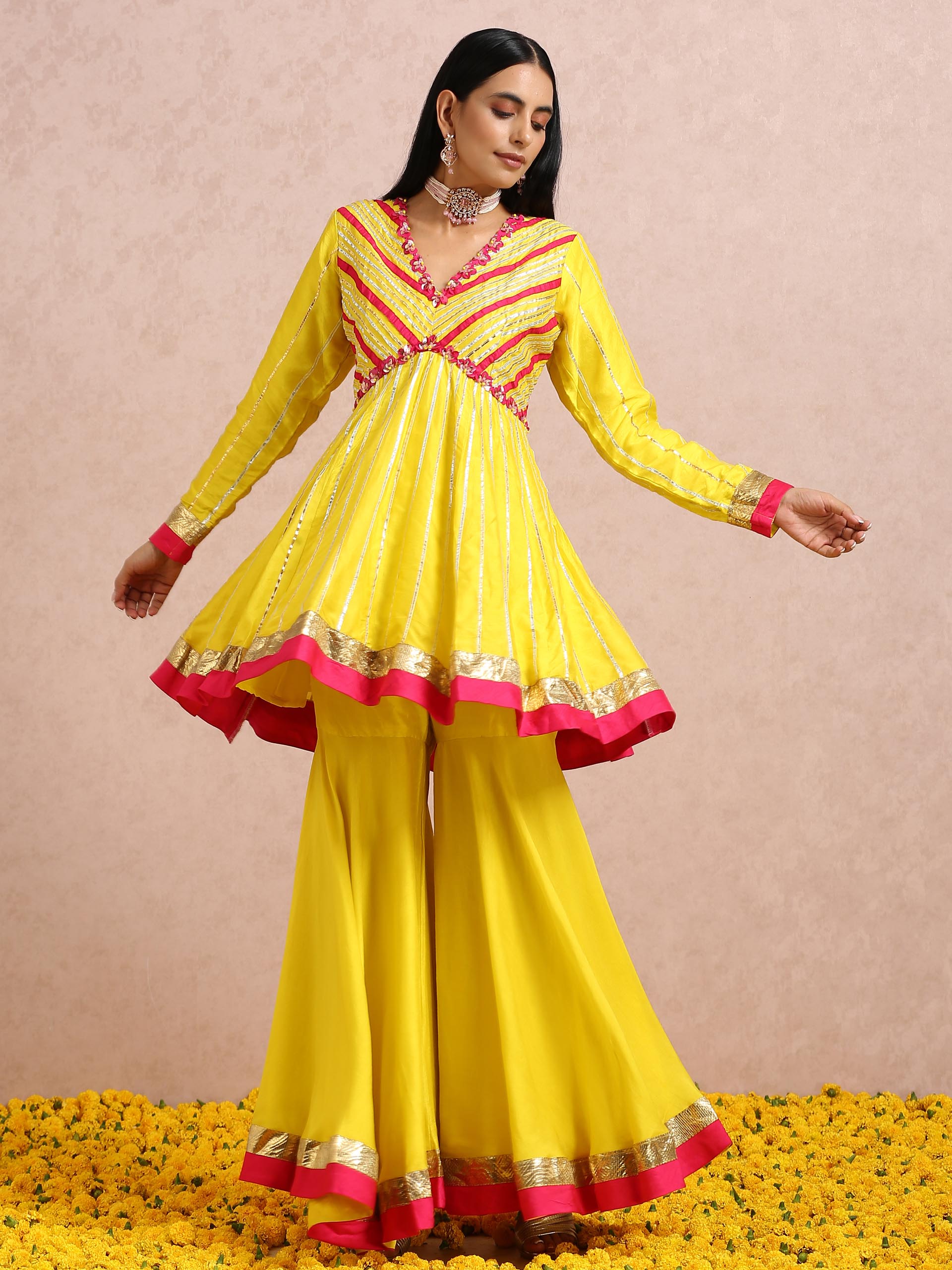 Yellow and Fuchsia Sharara Set image 2