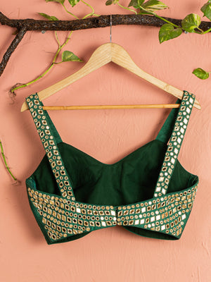 Ivory and Green Mirror Lehenga Set image 2