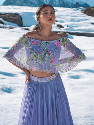 Lavender Floral Cape Lehenga Set image 1