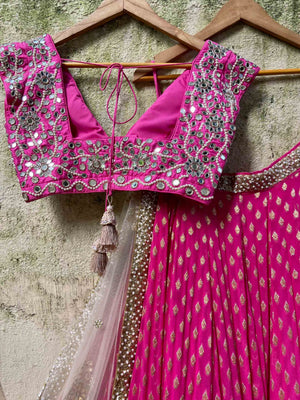 Fuchsia Mirror Zari Lehenga Set image 4