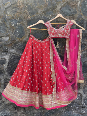 Red and Pink Bridal Lehenga - L image