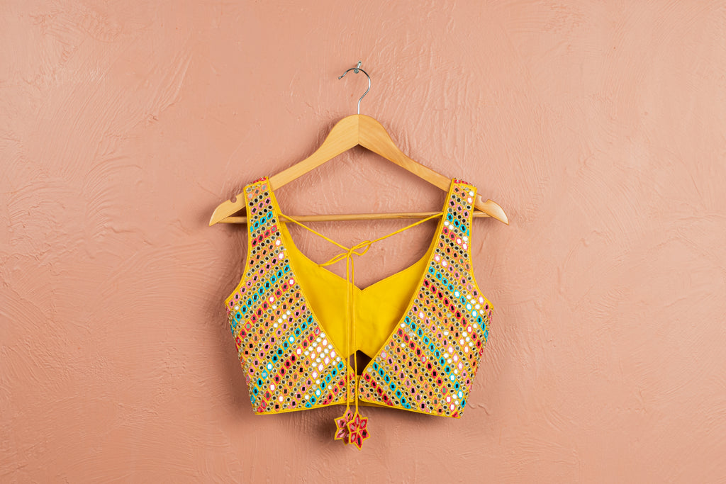 Sunshine Yellow Multicolor Thread &amp; Mirrorwork Lehenga Set image 1