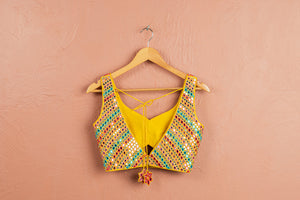 Sunshine Yellow Multicolor Thread &amp; Mirrorwork Lehenga Set image 1