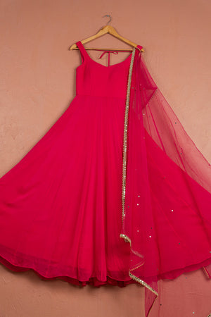 Rasberry Pink Anarkali With Mirrorwork Dupatta - L image