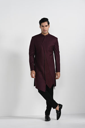Tibetian Red Assymetrical Achkan Set - XL image