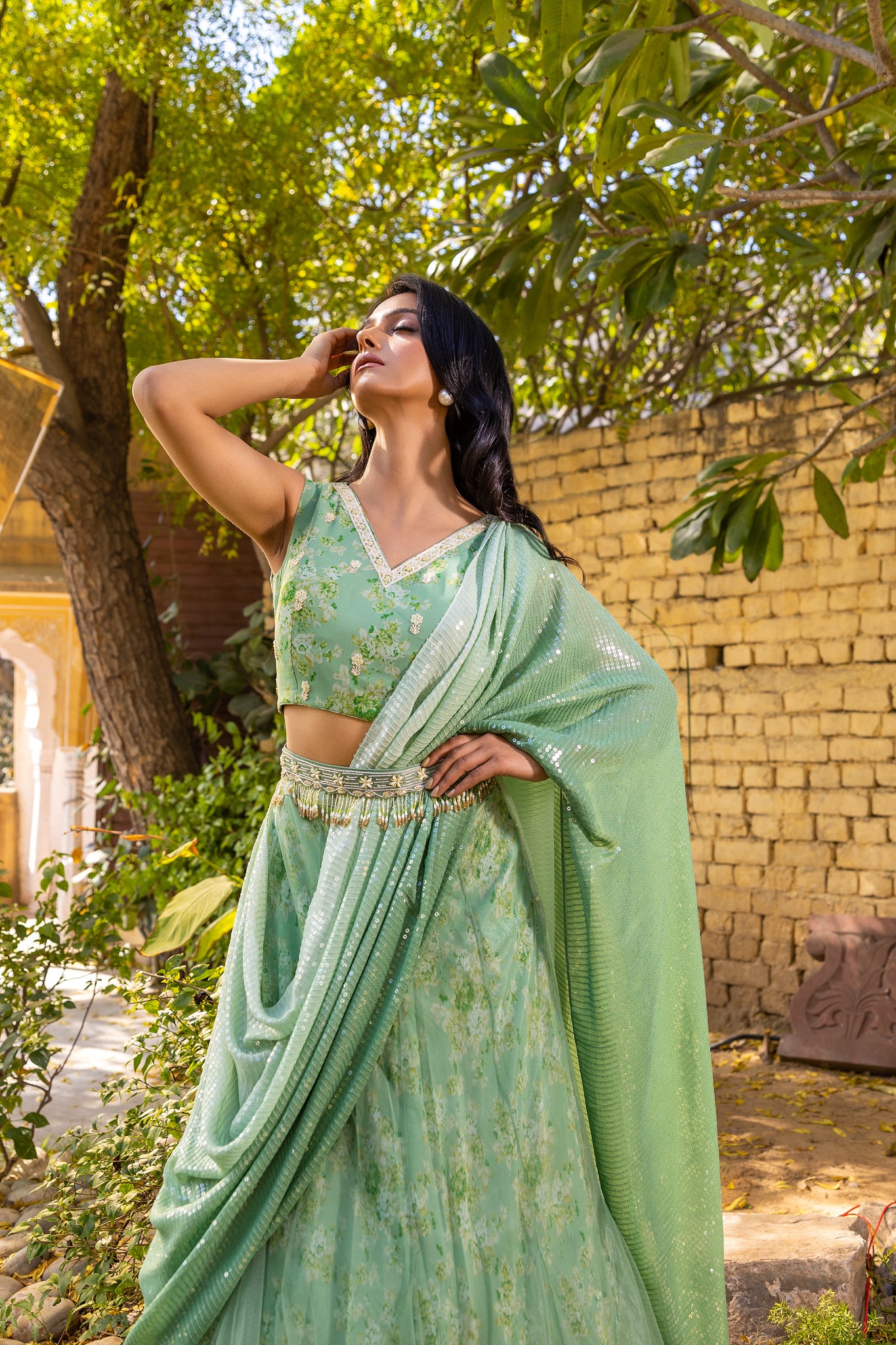 Light Green Saree Set image 5
