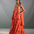 Scarlet Red Floral Detail Sharara Set image 0