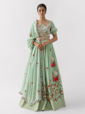 Sea Green Lehenga Set Paired With Dupatta - XL image