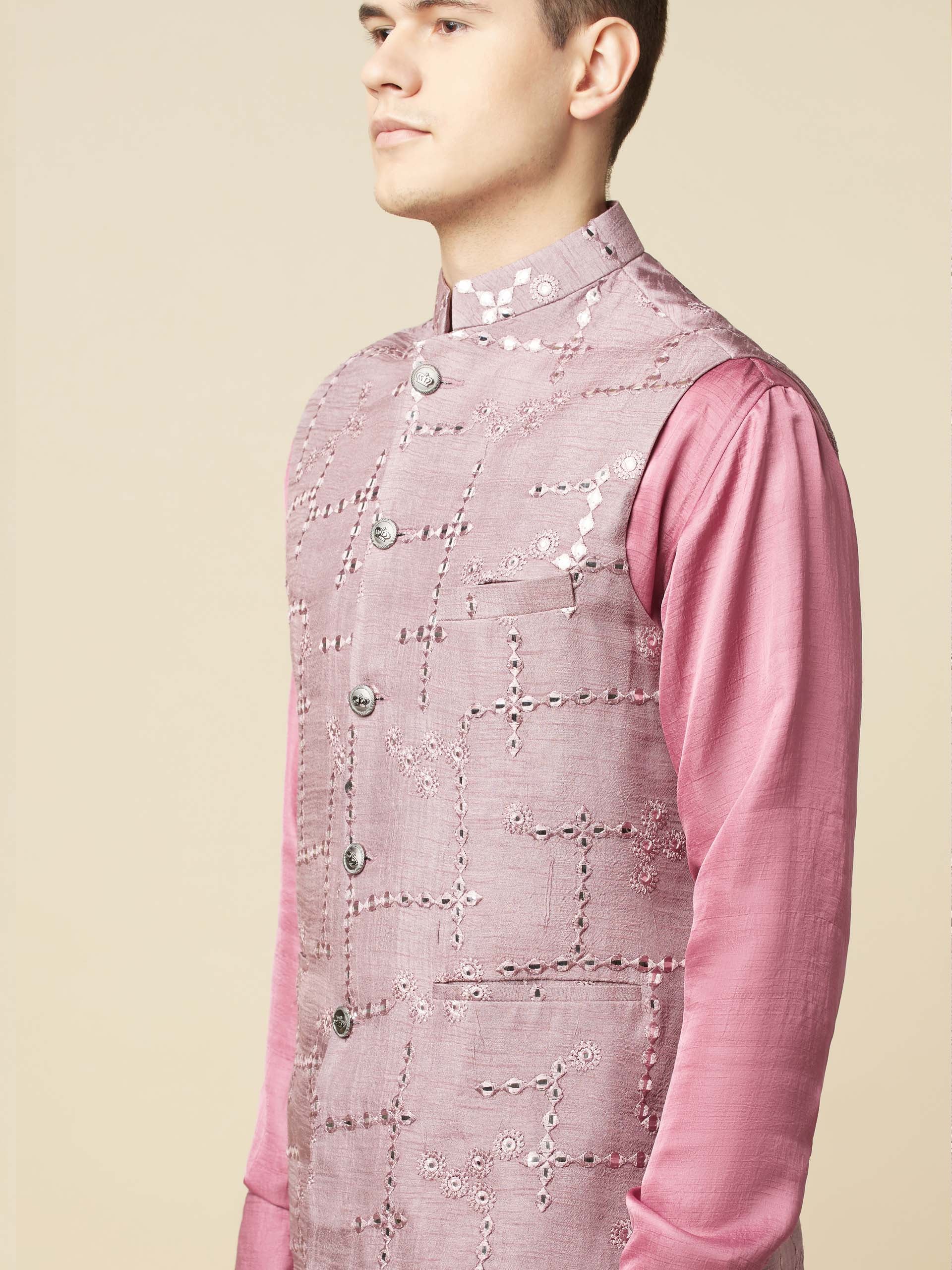 Mauve Kurta Bundi Jacket Set image 4