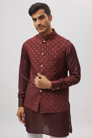 Maroon Embroidered Jacket Kurta Set image 1