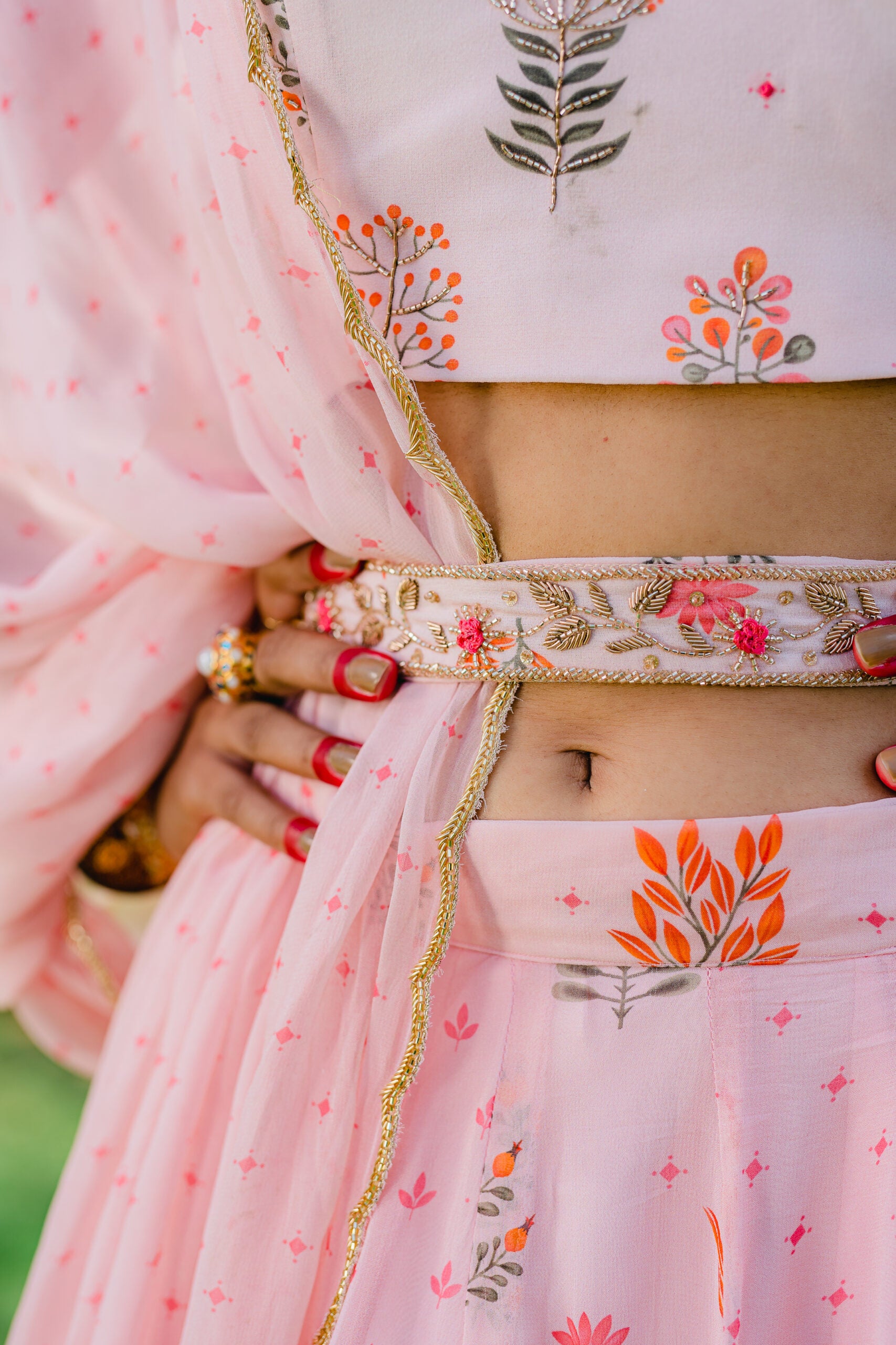 Blush Pink Floral Printed Embroidered Lehenga Set image 3