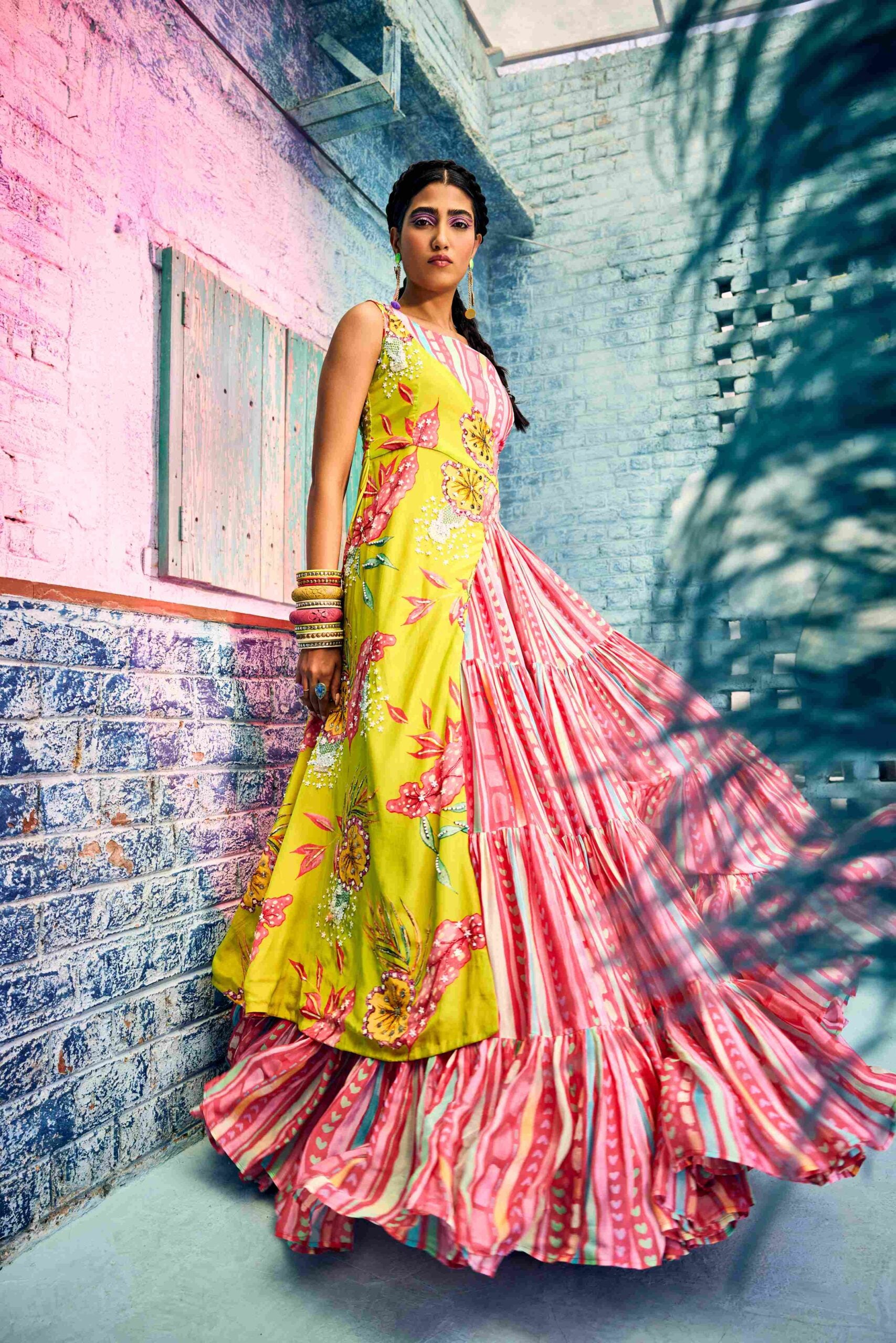 Candy Colour Printed Embraided Skirt Set - XL image