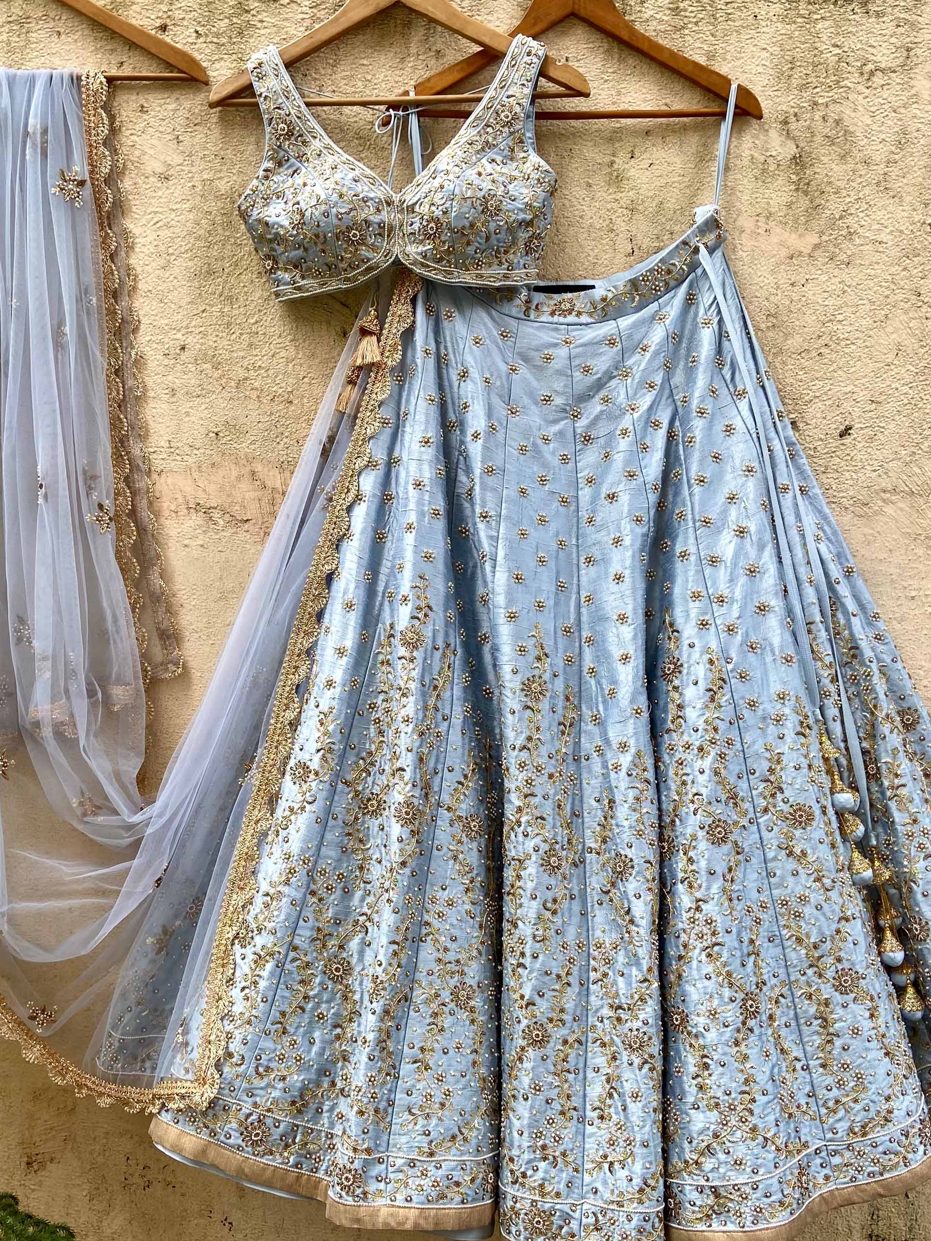 Powder Blue Bridal Embroidered Lehenga Set image 2
