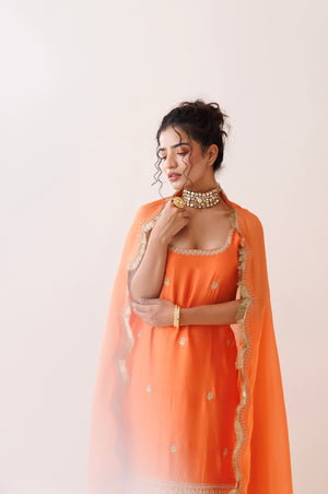 Orange Square Neck Kurta Set image 4