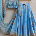 Powder Blue Mirror and Thread Embroidered Lehenga Set image 0