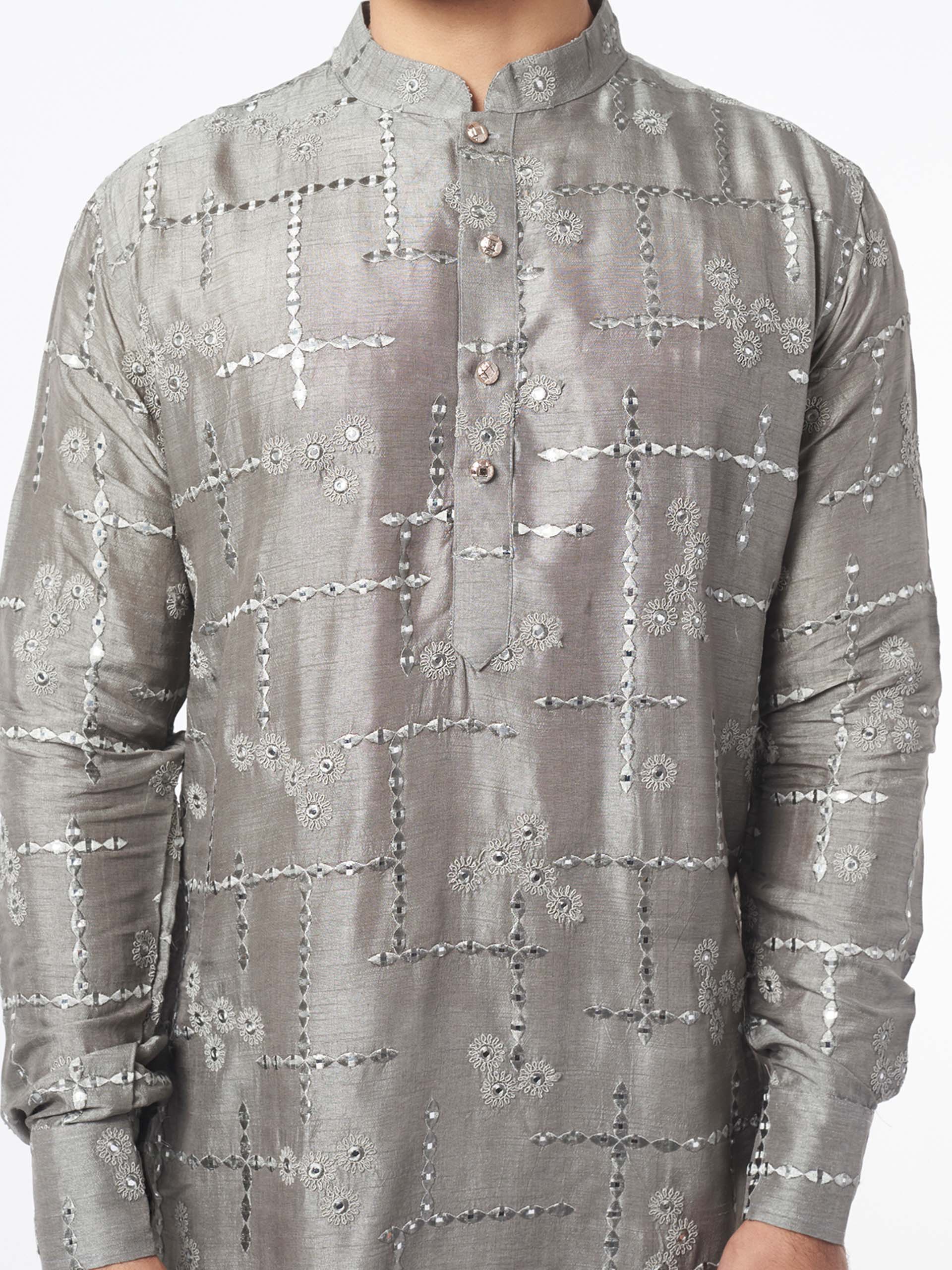 Grey Silk Kurta Set image 1