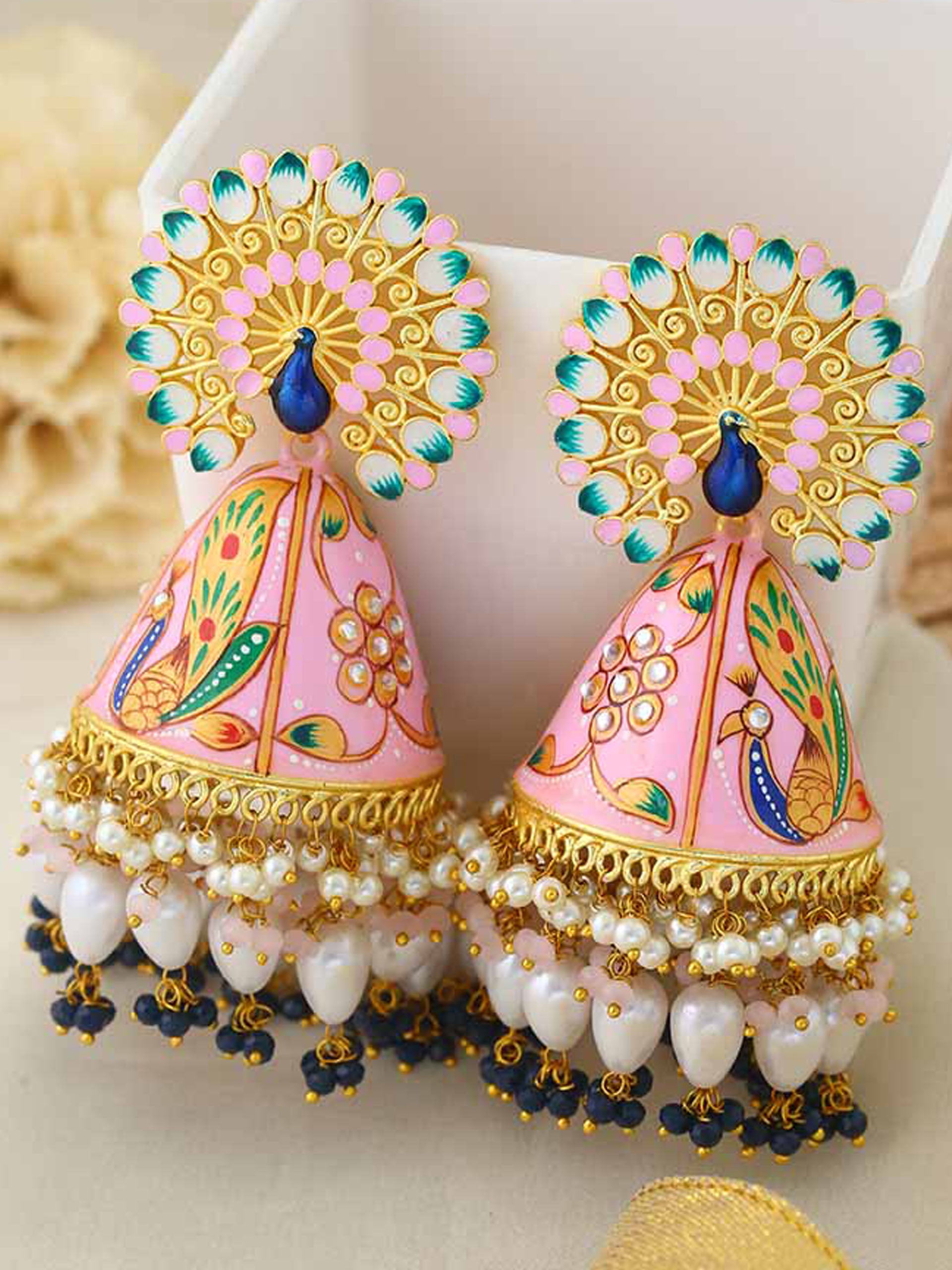 Blush Meena Jhumka Earrings image 0