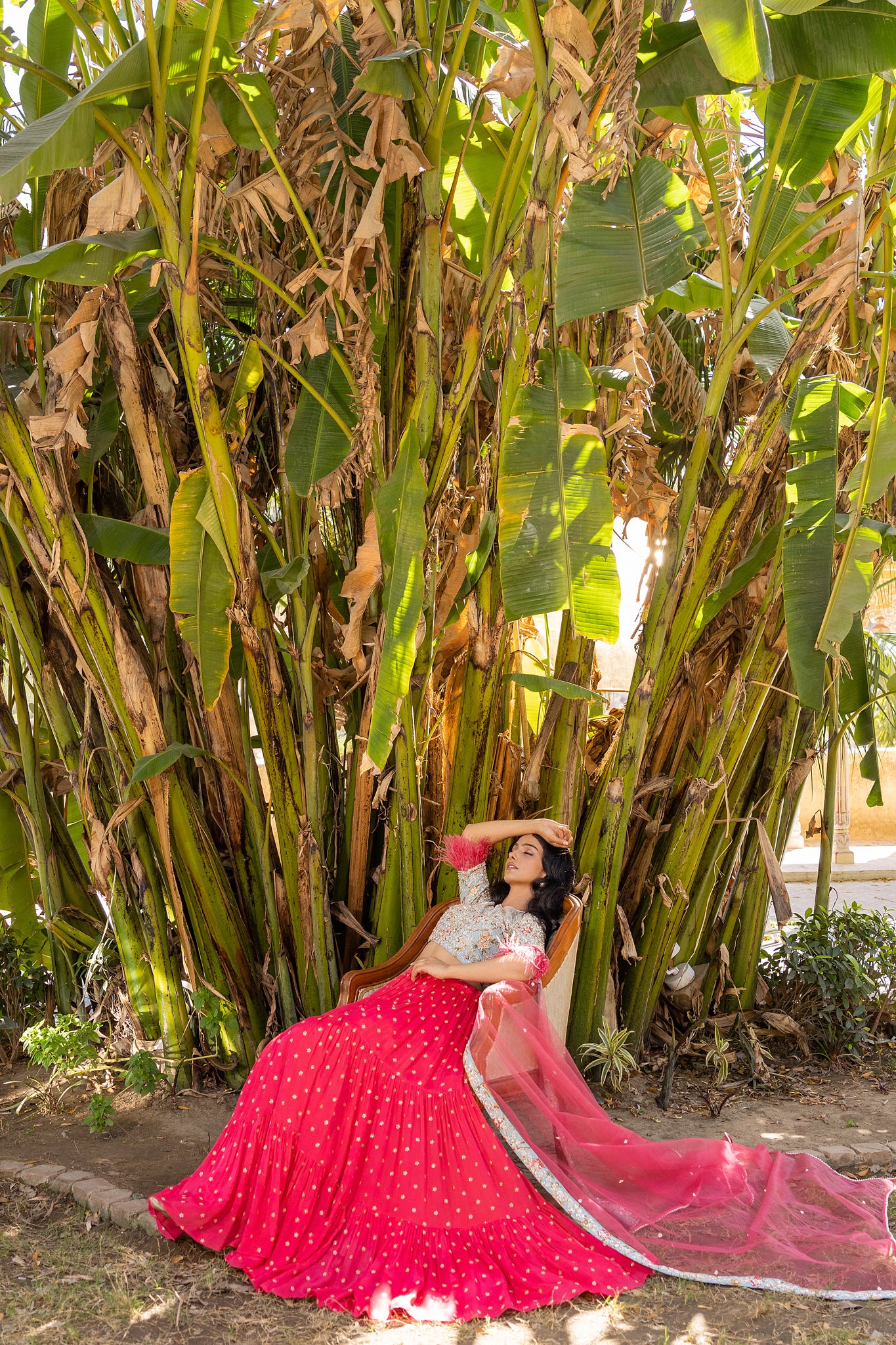 Coral Flair Sleeve Georgette &amp; Net Embroidered Lehenga Set image 8