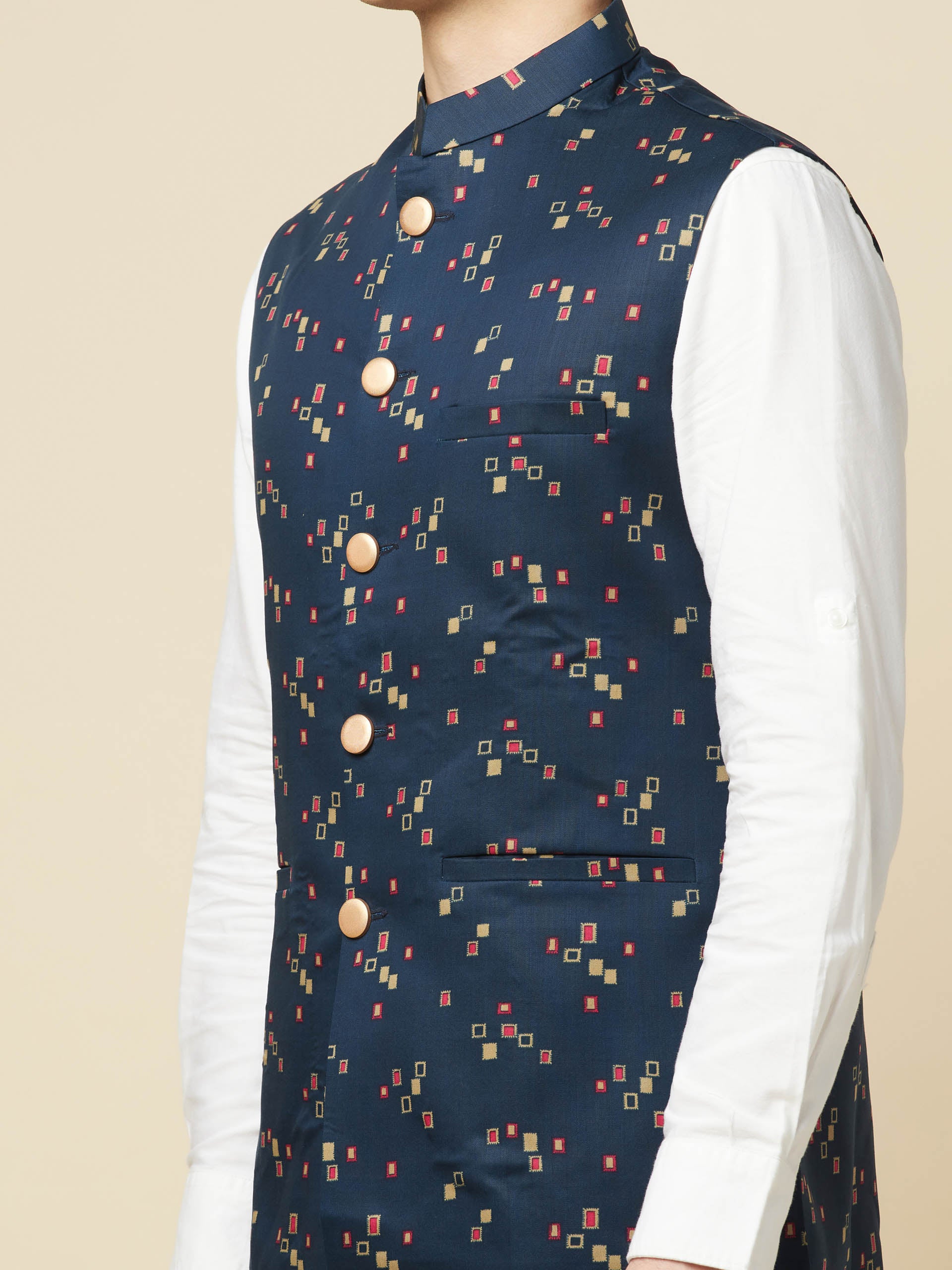 Teal Blue Print Bundi Jacket Set image 6
