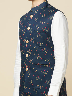 Teal Blue Print Bundi Jacket Set image 6